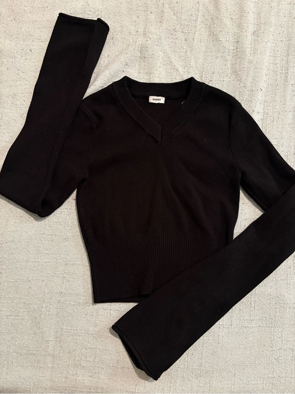 Garage Black V-Neck Ribbed Waist Knit Sweater